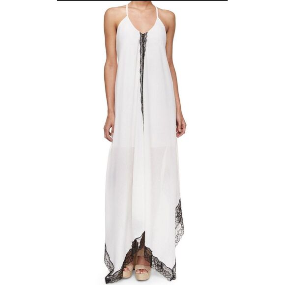 Alice‎ + Olivia Size XS X-Small Rav Black Lace-Trim Handkerchief-Hem Dress White - Picture 2 of 12